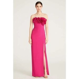 NWT MONIQUE LHUILLIER Gemma Crepe Gown Hot Pink $595.00